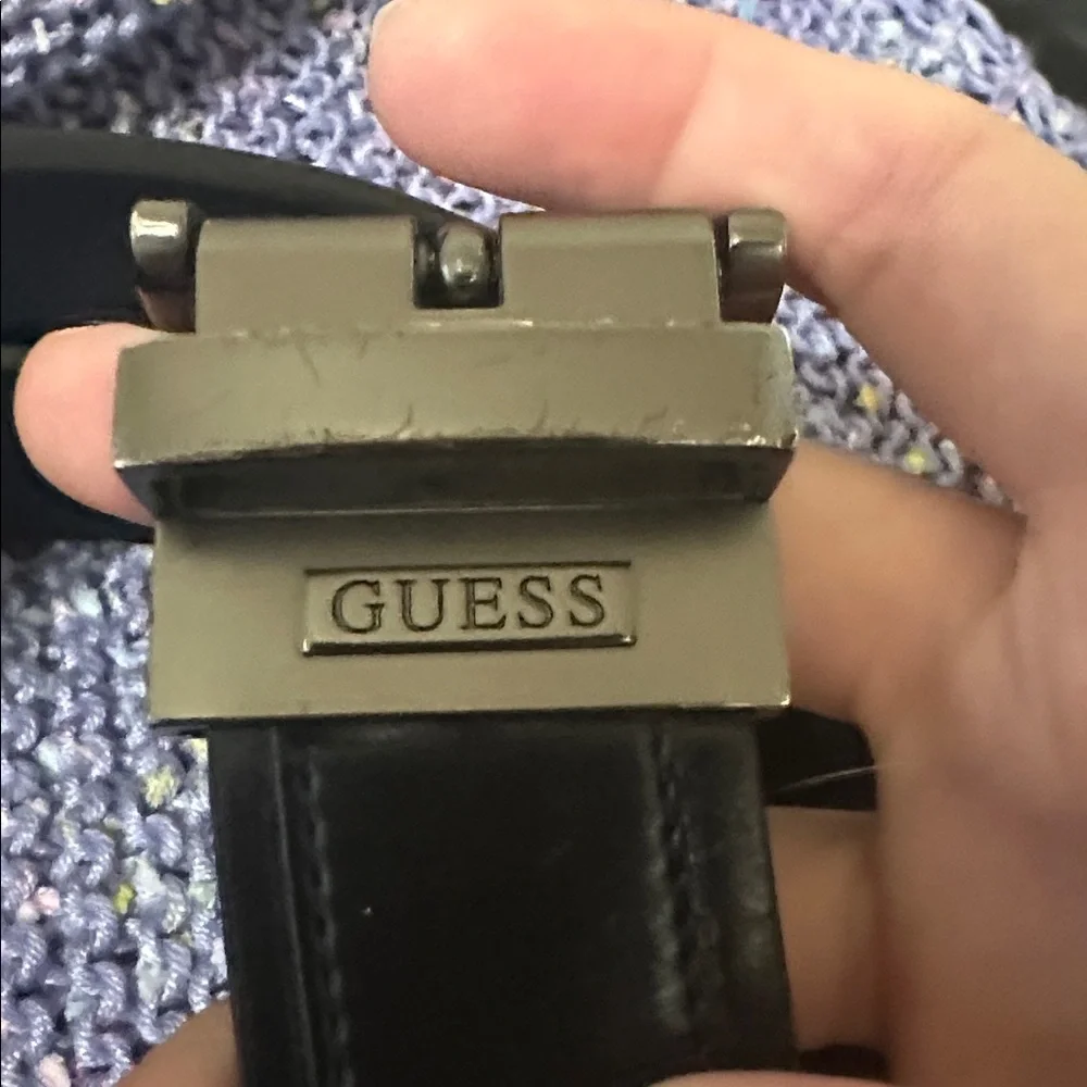 Men's Black Leather Belt Guess (50) - Picture 2 of 3
